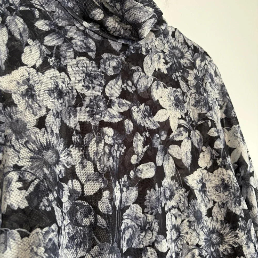 NWT Cinq a' Sept Photo Real Shirred Mesh Turtleneck in Slate Blouse Top Large - Picture 2 of 15